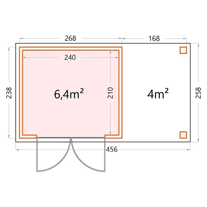 Telluria Metallgerätehaus Classico 2724 mit Open Lounge S rechts (Außenmaß inkl. Dachüberstand (B x T): 456 x 258 cm, Stahl, Lichtgrau/Anthrazit, Ohne Set) | BAUHAUS