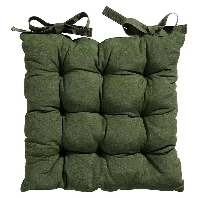 Madison Sitzkissen Toscane - 46 x 46 x 6 cm, Panama Green - Grünes, gestepptes Sitzkissen mit Bändern.