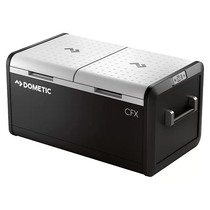 Dometic Kompressor Kühlbox CFX3 95DZ - L x B x H: 96,2 x 53 x 47,2 cm, 93 l - Schwarz-graue Dometic CFX Kühlbox mit Digitalanzeige und Griffen.