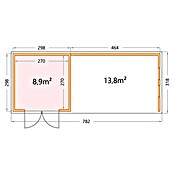 Telluria Caseta metálica Classico 3030 con salón XL a la derecha y 2 ventanas (Medidas ext. (An x Pr): 782 x 318 cm, Acero, Blanco, Sin set) | BAUHAUS