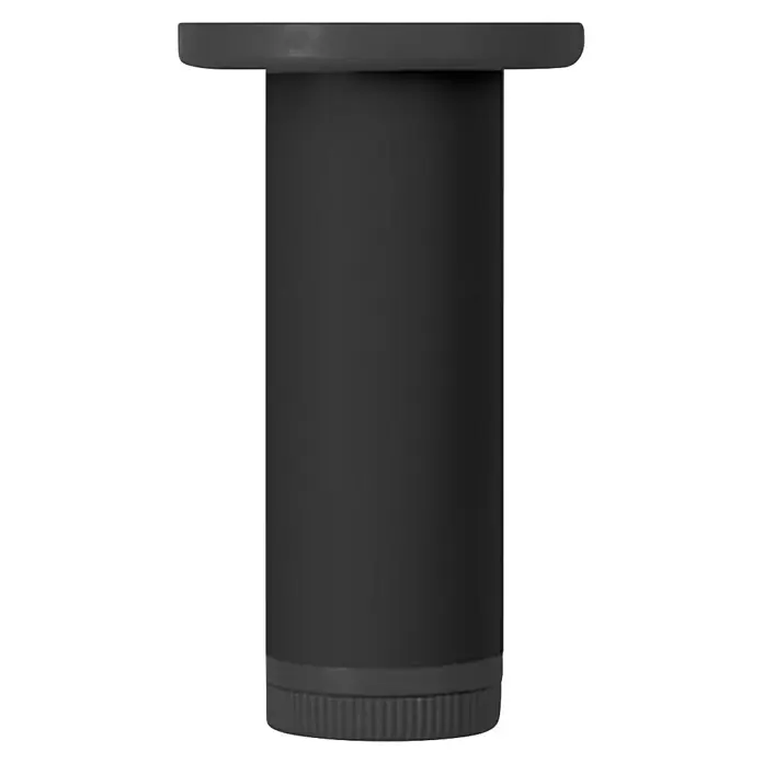 Pata para muebles - Ø x Al: 4 x 10 cm, Aluminio, Negro, 1 ud. - Esta imagen muestra una pata de mueble cilíndrica negra con una parte superior plana y redonda y una base con textura estriada. Diseño moderno y elegante.