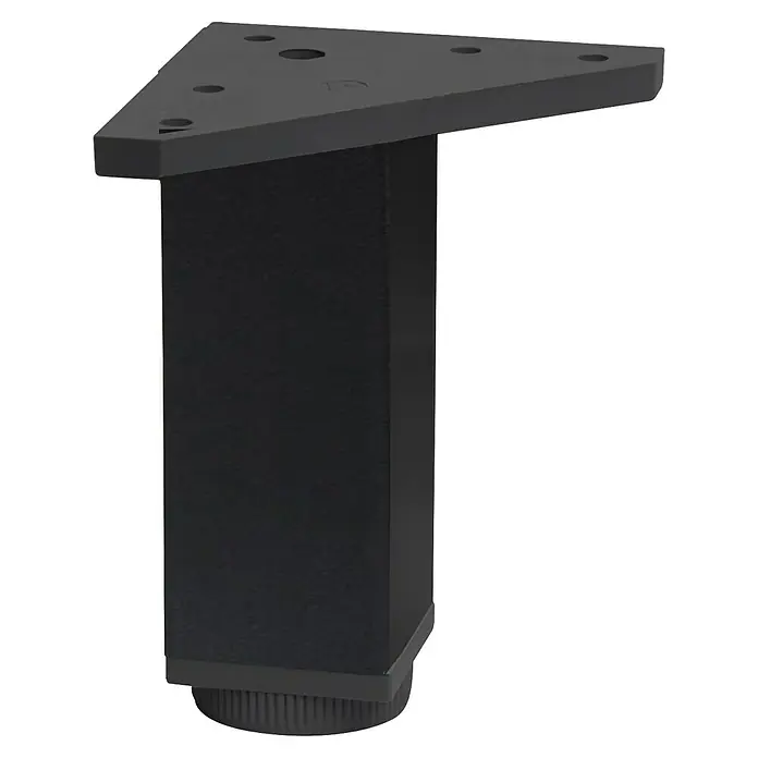Pata para muebles - L x An x Al: 4 x 4 x 12 cm, Aluminio, Negro, Cuadrado, 1 ud. - Pata de mueble triangular negra para muebles modernos. Ideal para sofás, mesas y armarios. Robusta y elegante.