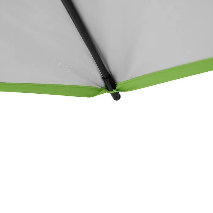 Doppler Strandschirm Windprofi Neo - Apfelgrün, Durchmesser Bespannung: 200 cm - Detailaufnahme eines geöffneten Regenschirms mit grüner Umrandung und schwarzem Gestänge.