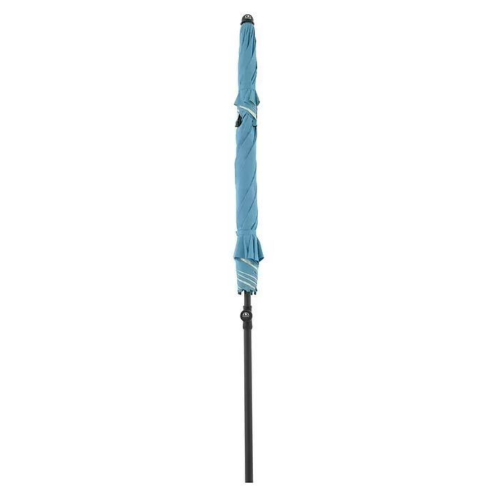 Doppler Strandschirm Windprofi Neo - Hellblau, Durchmesser Bespannung: 200 cm - Geschlossener hellblauer Regenschirm mit cremefarbenen Streifen und schwarzem Griff.