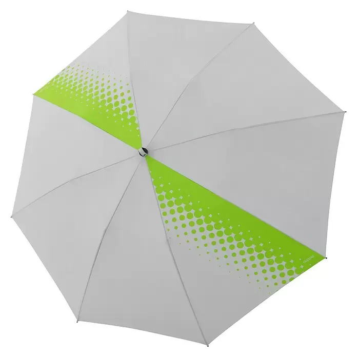 Doppler Expert Strandschirm Manual Muli - Hellgrau/Grün, Durchmesser Bespannung: 160 cm - Weißer Regenschirm mit grünem Tupfenmuster, von oben gesehen.