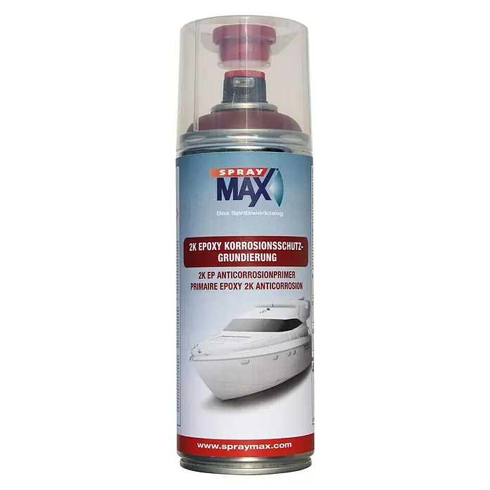 SprayMax Korrosionsschutz-Grundierung 2K Epoxy - Rot, 400 ml - SprayMax 2K Epoxy Korrosionsschutz-Grundierung in einer Dose. Ideal für den Schutz vor Korrosion, mit Bootsmotiv auf dem Etikett.