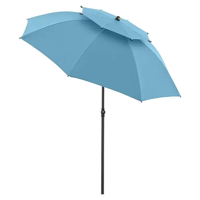 Doppler Strandschirm Windprofi Neo - Hellblau, Durchmesser Bespannung: 200 cm - Hellblauer Outdoor-Sonnenschirm mit belüftetem Dach und dunklem Mast zum Sonnenschutz.