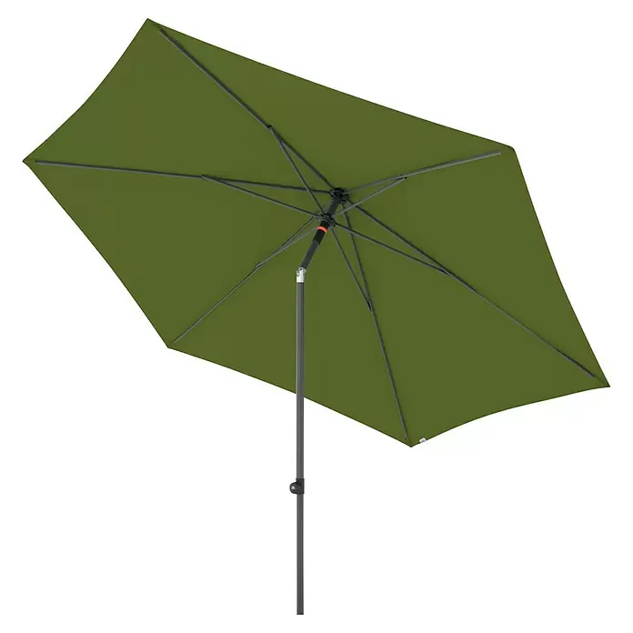 Doppler Marktschirm myZone Push Up - Kiwi, Durchmesser Bespannung: 300 cm - Grüner rechteckiger Sonnenschirm mit grauem Gestell, von unten gesehen.