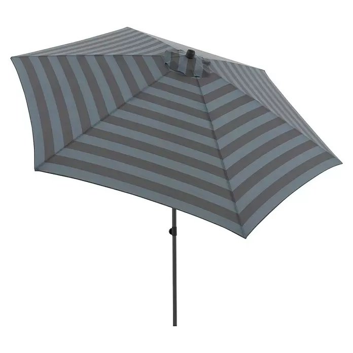 Doppler Marktschirm myZone Push Up - Blockstreifen Anthrazit, Durchmesser Bespannung: 300 cm - Grau gestreifter Sonnenschirm mit Mittelstange.