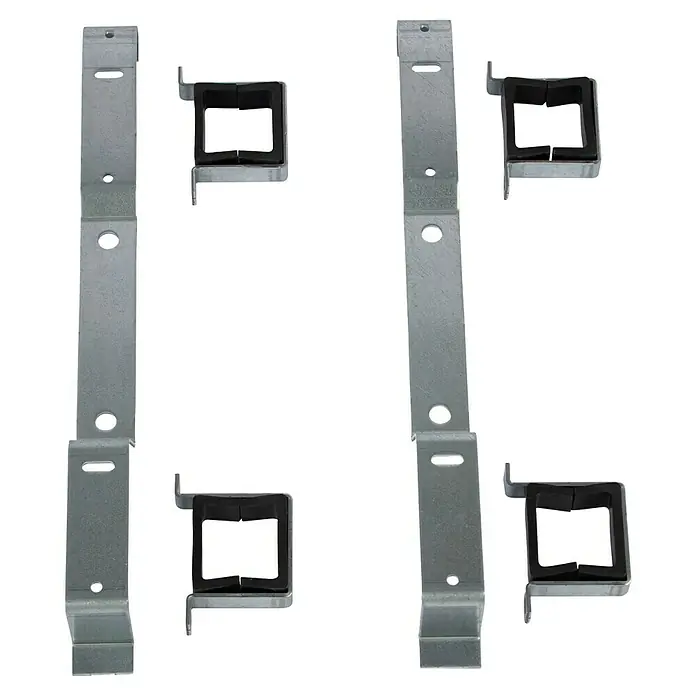 Solarfloor Verteileranschluss-Set - Anzahl Anschlüsse: 3 Stk., Gewinde: ¾″ - Produktabbildung von zwei silbernen Metallschienen mit Befestigungselementen, ideal für sichere Montage und Installation.
