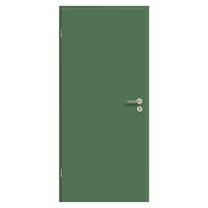 GetaDoor Getalit Zimmertür FM8237 - 860 x 1.985 mm, DIN Anschlag: Links, Edeltanne, Röhrenspan - Grüne Einzeltür mit modernem silbernem Griff und Schlüsselloch.