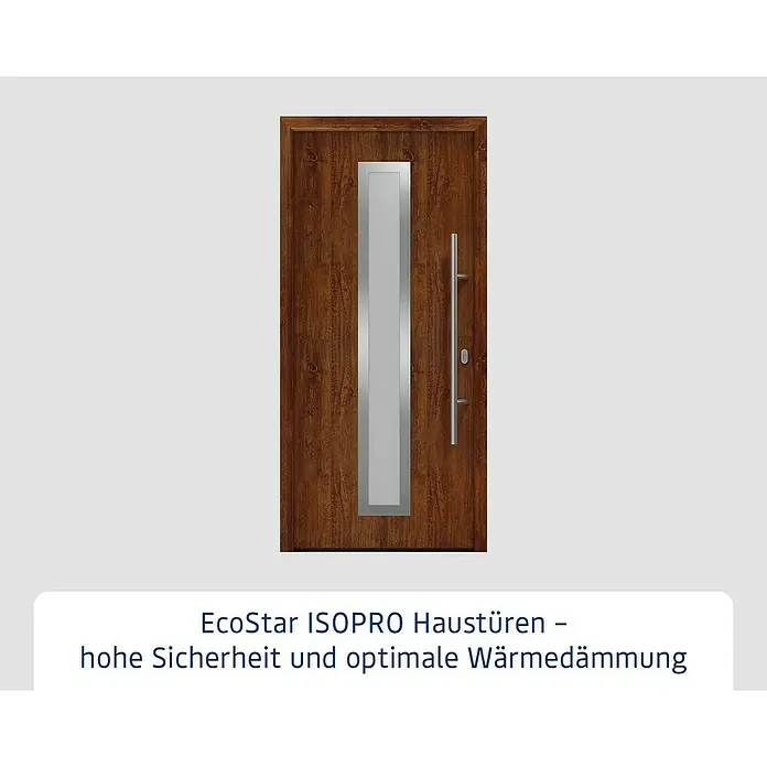 Hörmann EcoStar Haustür ISOPRO IP 700S - 110 x 210 cm, DIN Anschlag: Rechts, Dark Oak - EcoStar ISOPRO Haustür in Holzoptik mit Glaseinsatz und modernem Türgriff für hohe Sicherheit und optimale Wärmedämmung.