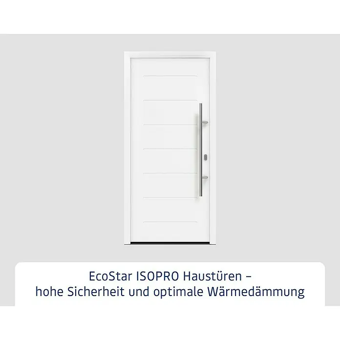 Hörmann EcoStar Haustür ISOPRO IP 015 - 110 x 210 cm, DIN Anschlag: Rechts, Verkehrsweiß - EcoStar ISOPRO Haustür mit moderner Optik. Die weiße Tür überzeugt mit ihrem schlichten Design und dem langen, silberfarbenen Türgriff.
