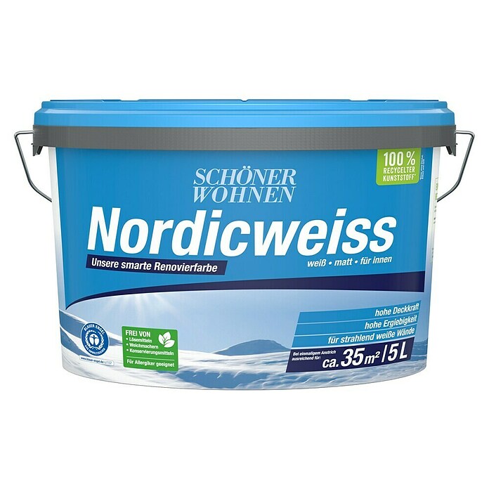 SCHÖNER WOHNEN-Farbe Wandfarbe Nordicweiß (Weiß, Matt, 5 l, Konservierungsmittelfrei) | BAUHAUS