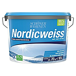 SCHÖNER WOHNEN-Farbe Wandfarbe Nordicweiß (Weiß, Matt, 10 l, Konservierungsmittelfrei)