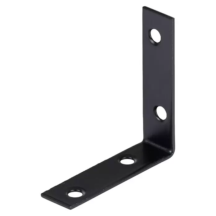 Stabilit Stuhlwinkel - L x B x H: 60 x 16 x 60 mm, Stahl, Beschichtet - Schwarzer L-förmiger Metallwinkel mit vier Schraubenlöchern zur Eckunterstützung oder Befestigung.