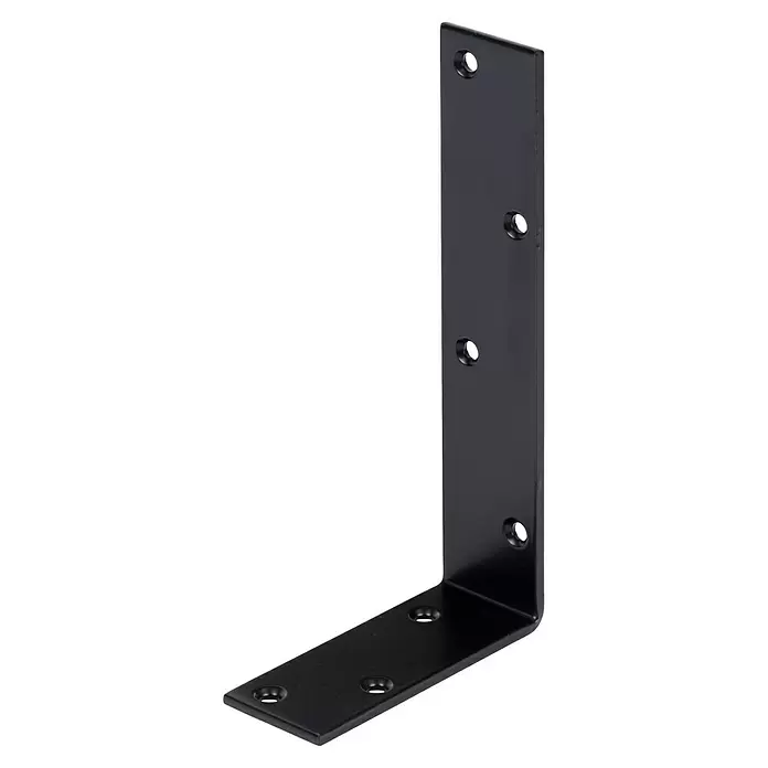 Stabilit Balkenwinkel - L x B x H: 100 x 40 x 200 mm, Stahl, Beschichtet - Schwarze L-förmige Metallhalterung mit sechs Schraublöchern.