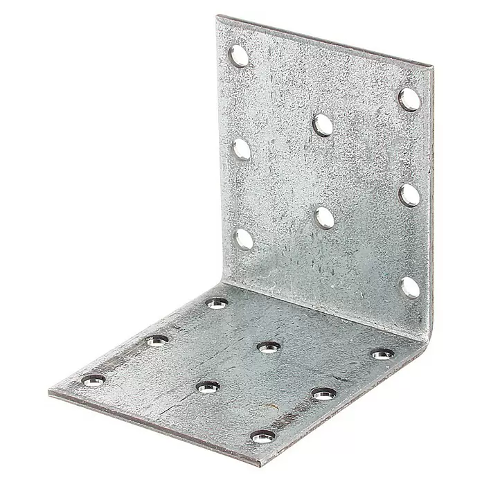Stabilit Lochplattenwinkel - 60 x 60 x 50 mm, 1 Stk. - Silberne L-förmige Eckverbindung aus Metall mit mehreren Schraubenlöchern.