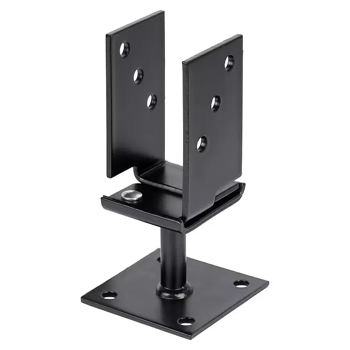 Stabilit U-Pfostenträger Typ 375 - L x B x H: 100 x 71 x 110 mm, Stahl, Beschichtet - Schwarzer Metall-Pfostenfuß mit U-förmiger Aufnahme und quadratischer Montageplatte, mit Schraube und Löchern.
