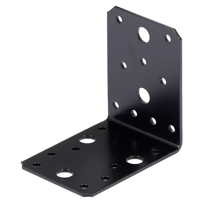 Stabilit Winkelverbinder - L x B x H: 90 x 65 x 90 mm, Stahl, Beschichtet, 25 Stk. - Schwarzer L-förmiger Metallwinkel mit mehreren Befestigungslöchern.