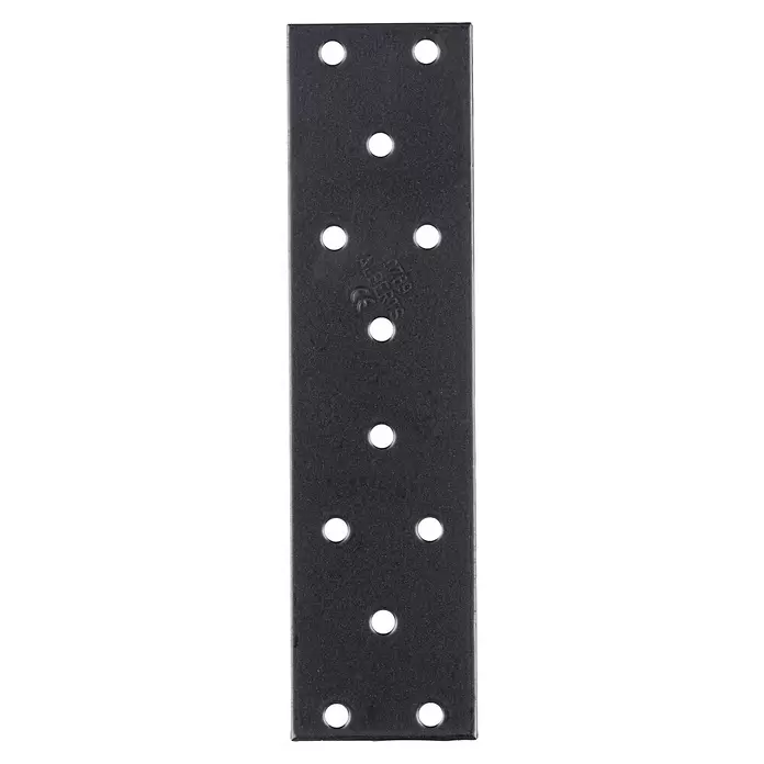 Stabilit Lochplatte - B x L: 40 x 155 mm, Schwarz, Stärke: 2 mm - Schwarze Flachverbinderplatte aus Metall mit 12 Rundlöchern und Prägung.