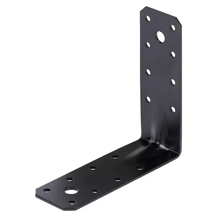 Stabilit Schwerlast-Winkelverbinder - L x B x H: 125 x 45 x 125 mm, Verzinkt - Schwarzer L-förmiger Metallwinkelverbinder mit mehreren Befestigungslöchern für konstruktive Verbindungen.