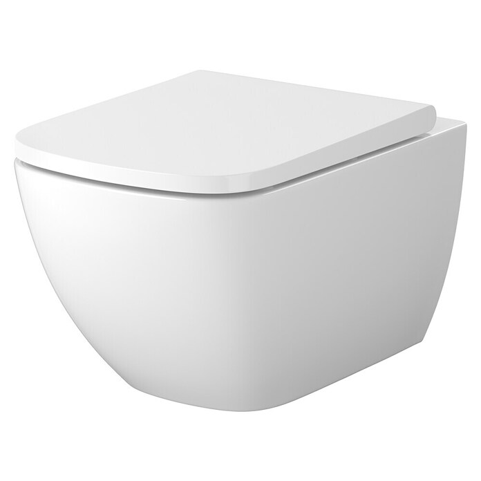 Camargue New York Square Wand-WC-Set (Spülrandlos, Ohne Spezialglasur, Spülform: Tief, WC Abgang: Waagerecht, Weiß) | BAUHAUS