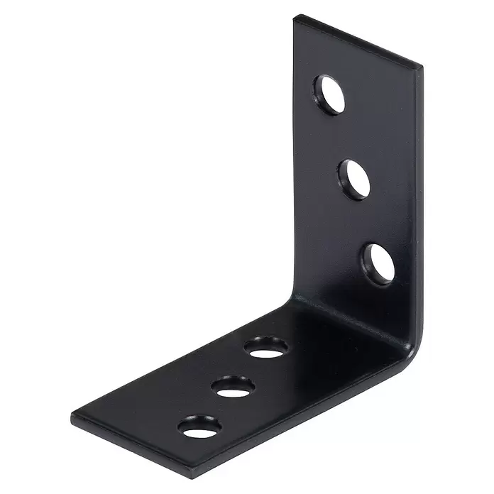 Stabilit Winkelverbinder - L x B x H: 40 x 20 x 40 mm, Stahl, Beschichtet, 100 Stk. - Schwarze L-förmige Metallhalterung mit drei Befestigungslöchern an jedem Arm.