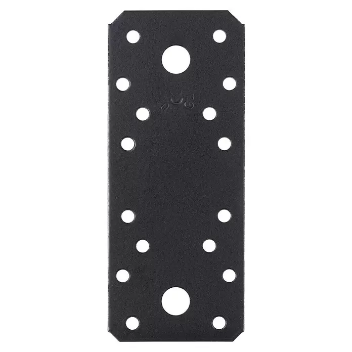 Stabilit Flachverbinder - L x B: 133 x 55 mm, Verzinkt, 1 Stk. - Dunkelgraue, strukturierte Metall-Flachverbindungsplatte mit mehreren Befestigungslöchern.