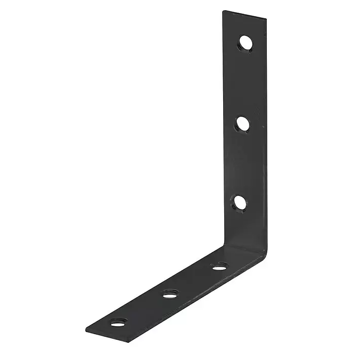 Stabilit Stuhlwinkel - L x B x H: 100 x 19 x 100 mm, Stahl, Beschichtet - Dunkelgrauer L-förmiger Metallwinkel mit mehreren Schraubenlöchern.