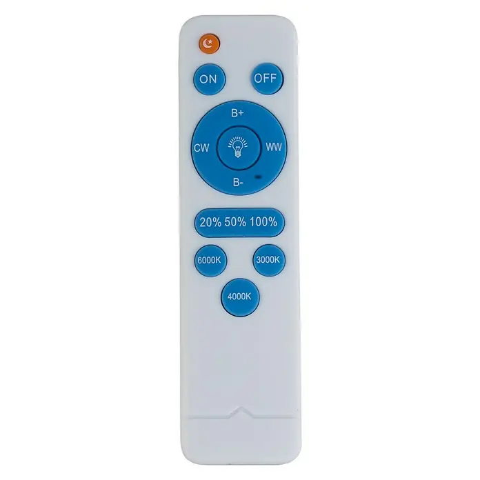 Lavida LED-Deckenleuchte rund Fondi - 40 W, Ø x H: 51 x 12 cm, Weiß - Weiße Fernbedienung mit blauen Knöpfen zur Steuerung von Lichtfunktionen wie Helligkeit, Farbtemperatur und Ein/Aus.
