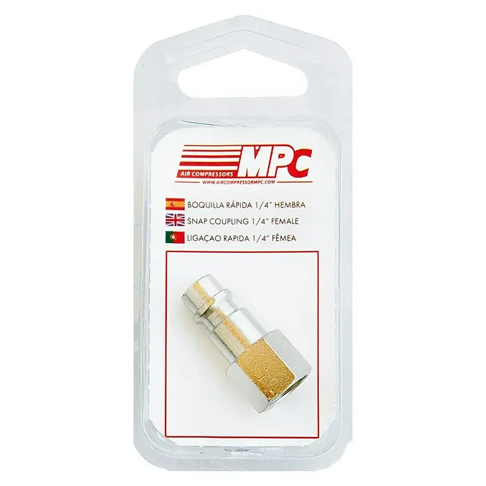 MPC Boquilla de conexión hembra - ¼″ - Imagen de un acoplamiento rápido MPC de 1/4" para compresores de aire, ideal para conexiones rápidas.