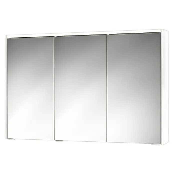 Sieper LED-Spiegelschrank KHX 120 - B x H: 120 x 74 cm, Holz, Holzdekor Weiß/Weiß - Dreitüriger Spiegelschrank mit weißem Rahmen, ideal für die Aufbewahrung im Badezimmer und zur optischen Vergrößerung des Raumes.