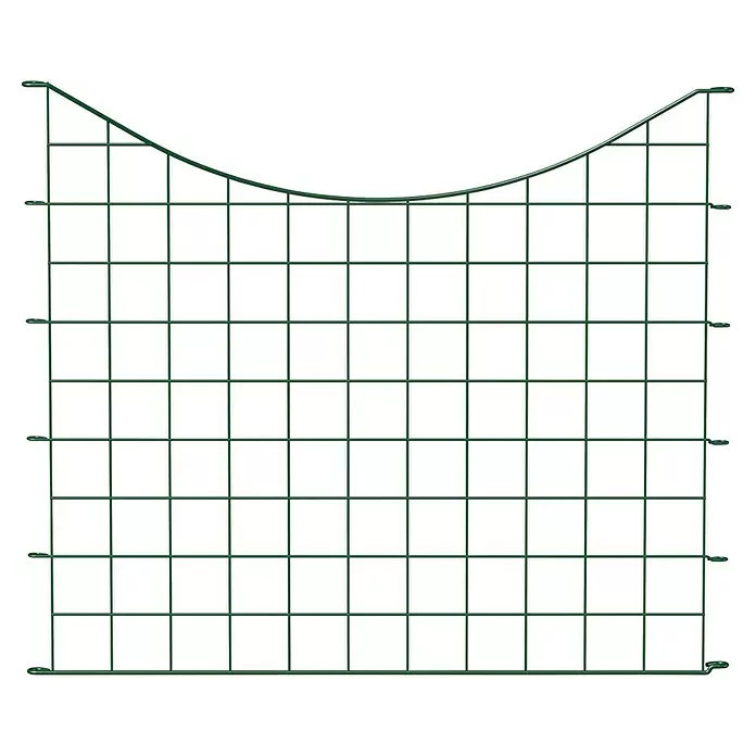 Alberts Teichschutzzaun - B x H: 77,7 x 66,5 cm, Grün - Dunkelgrünes Gartenspalier aus Metalldraht mit quadratischem Gitter und sanft geschwungener Oberseite, mit kleinen Befestigungshaken an den Seiten.