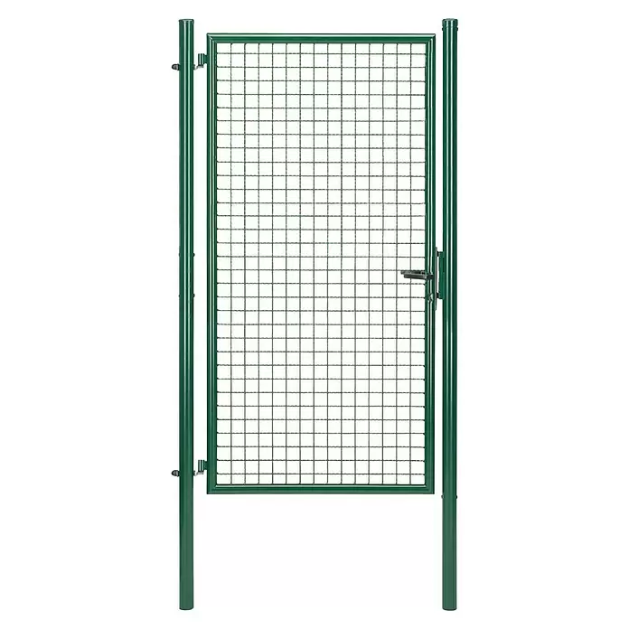 Alberts Zauntor - 100 x 200 cm, Grün, Stahl - Grünes Metalltor mit Gitterrost und Pfosten.