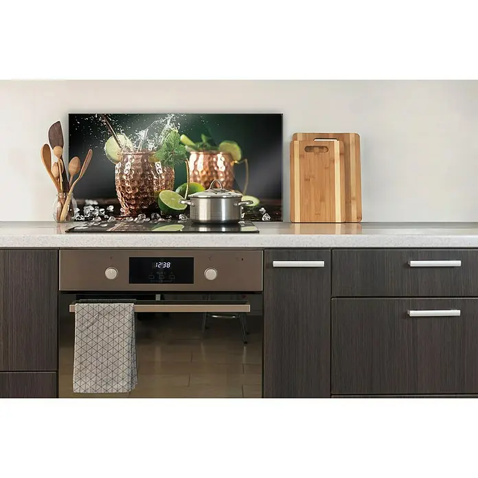 CUCINE Küchenrückwand - Moscow Mule, 80 x 40 cm, Stärke: 6 mm, Einscheibensicherheitsglas (ESG) - Küchenrückwand mit einem erfrischenden Getränkemotiv. Ideal für die moderne Küche, verleiht eine stilvolle und lebendige Atmosphäre.