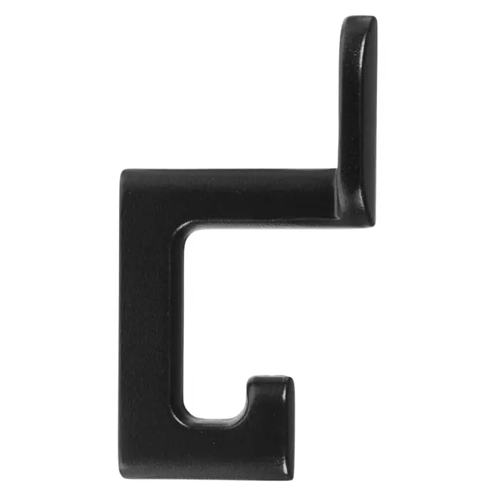Walteco Garderobenhaken Kloter - L x B x H: 75 x 20,5 x 41 mm, Anzahl Haken: 2 Stk., Mattschwarz - Nahaufnahme eines schwarzen, modernen Wandhakens aus Metall, ideal für minimalistische Dekoration und praktische Aufbewahrung im Haus.