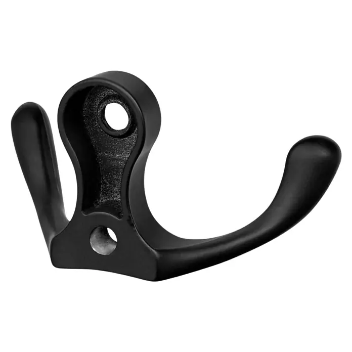Walteco Garderobenhaken Romero II - L x B x H: 30 x 57 x 28 mm, Anzahl Haken: 2 Stk., Mattschwarz - Robuster, schwarzer Doppel-Wandhaken aus Metall für Jacken oder Handtücher, ideal für Badezimmer oder Garderobe.
