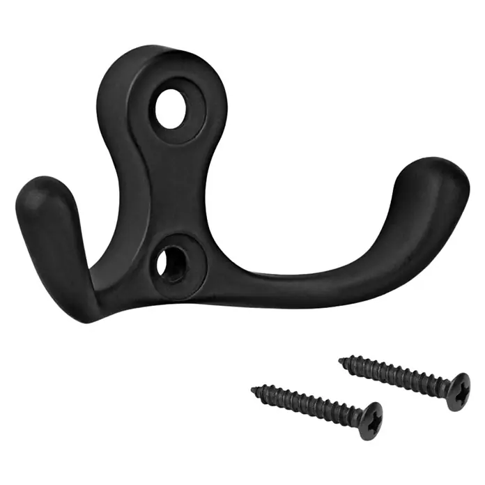 Walteco Garderobenhaken Romero II - L x B x H: 30 x 57 x 28 mm, Anzahl Haken: 2 Stk., Mattschwarz - Schwarzer Doppelmantelhaken mit zwei Schrauben zur Wandmontage. Praktisch und stilvoll für jeden Raum.