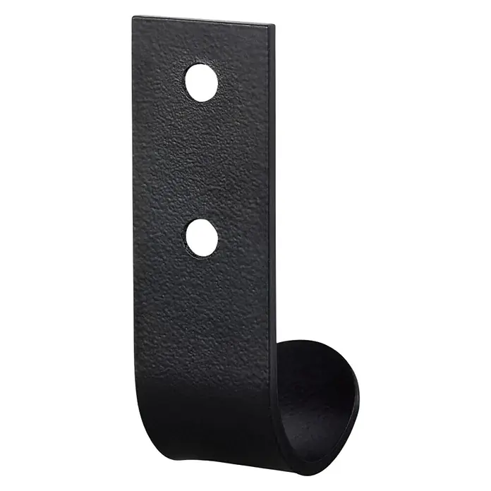 Walteco Garderobenhaken A1 - L x B x H: 60 x 20,2 x 30,5 mm, Anzahl Haken: 1 Stk., Schwarz - Detailaufnahme eines schwarzen Metall-J-Haken mit zwei Befestigungslöchern, ideal für die Wandmontage und vielseitige Aufhängung.
