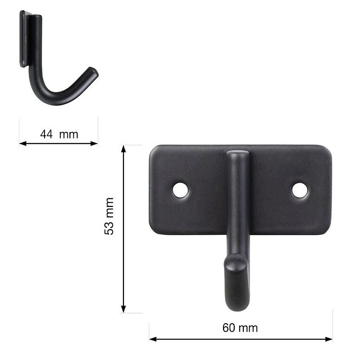 Walteco Garderobna kuka  (D x Š x V: 53 x 60 x 44 mm, Crna) | BAUHAUS