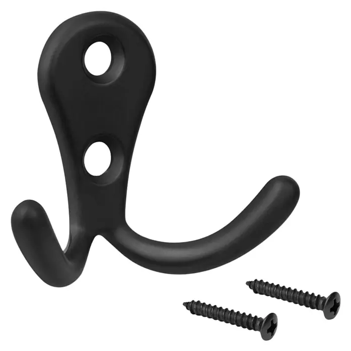 Walteco Garderobenhaken Romero II A - L x B x H: 44 x 54 x 24 mm, Anzahl Haken: 2 Stk., Mattschwarz - Schwarz lackierter Haken mit zwei passenden Schrauben, ideal für die Aufbewahrung von Jacken oder Handtüchern.