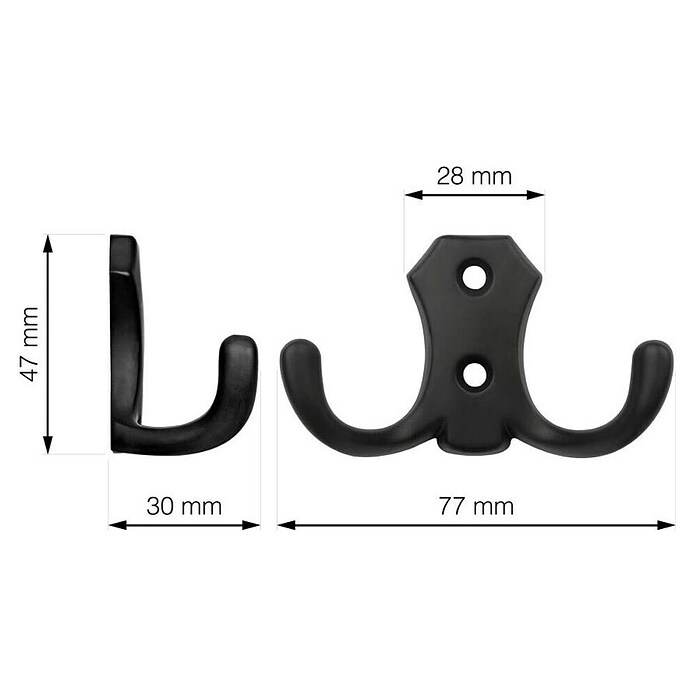 Walteco Garderobna kljuka Romana II  (Do x Š x V: 77 x 47 x 30 mm, Število kaveljčkov: 2 kos) | Kljuke za obešanje | Oprema za garderobe | Pohištvo | Dekoracija stanovanja | Izdelki | BAUHAUS