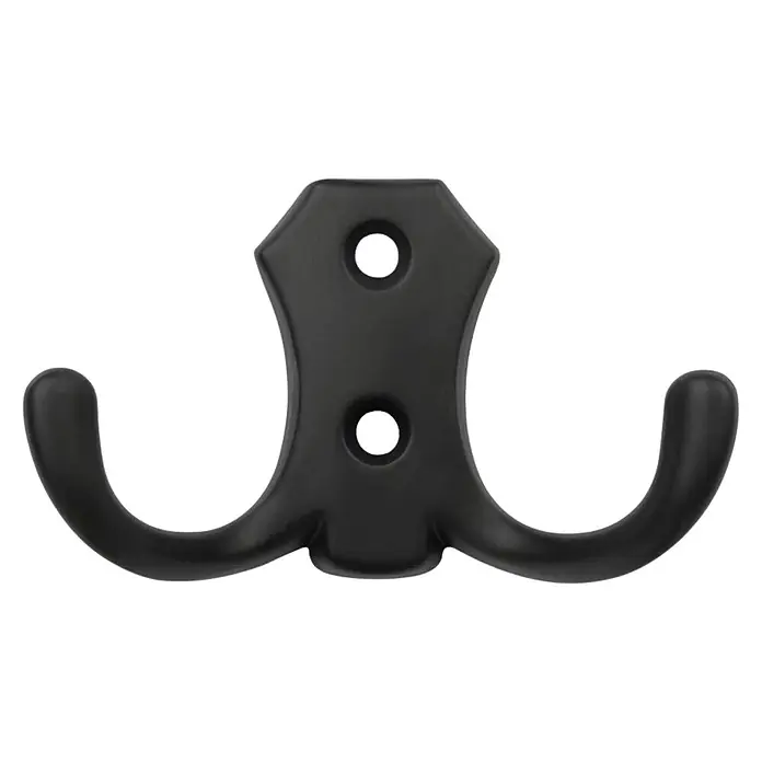 Walteco Garderobenhaken Romana II - L x B x H: 77 x 47 x 30 mm, Anzahl Haken: 2 Stk., Mattschwarz - Schwarzer Doppelmantelhaken aus Metall, robust und stilvoll für jeden Raum. Perfekt für Jacken, Hüte und mehr.