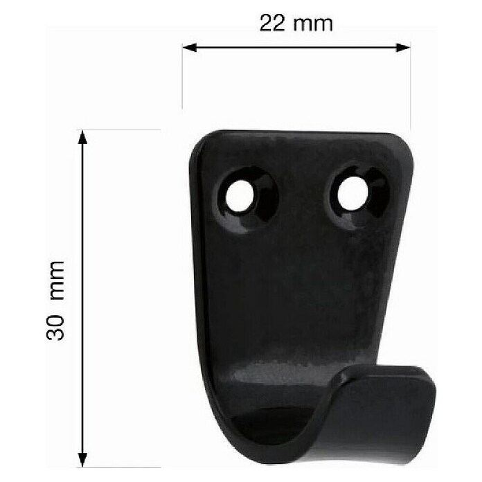 Walteco Garderobna kuka  (D x Š x V: 30 x 22 x 23 mm, Crna) | BAUHAUS