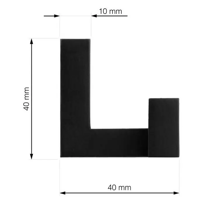Walteco Garderobenhaken Regen I - L x B x H: 52 x 40 x 40 mm, Anzahl Haken: 2 Stk. - Abbildung eines schwarzen Wandhakens mit den Maßen 40 x 40 mm und einer Dicke von 10 mm, ideal für Bad und Wohnbereich.