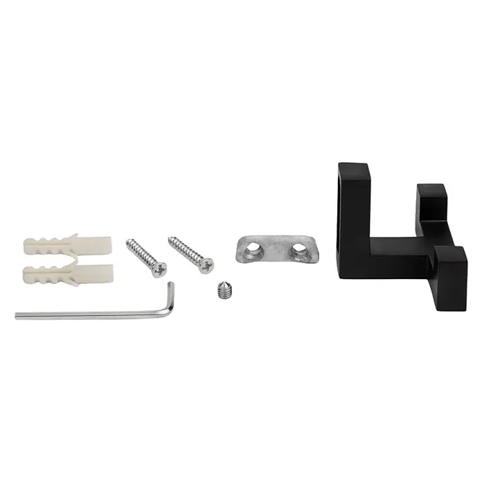 Walteco Garderobenhaken Regen I - L x B x H: 52 x 40 x 40 mm, Anzahl Haken: 2 Stk. - Hier sind Dübel, Schrauben, eine Halterung, eine Montageplatte und ein Inbusschlüssel für die Montage eines schwarzen Eckregals.