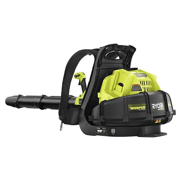 Ryobi Max Power Akku-Laubbläser RY36BPXB-0 Whisper - Ohne Akku, Blasgeschwindigkeit: 277 km/h, Blasleistung: 20,2 m³/min - Ryobi Akku-Rucksackgebläse mit maximaler Leistung für effiziente und kabellose Gartenarbeit mit hoher Leistung.