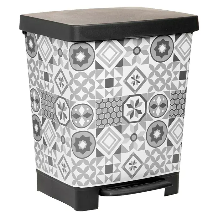 Tatay Cubo con pedal Cubik Hydraulic - 23 l, Gris - Cubo de basura gris con pedal, diseño geométrico y tapa negra, perfecto para baño o cocina, con capacidad de aproximadamente 30 litros.