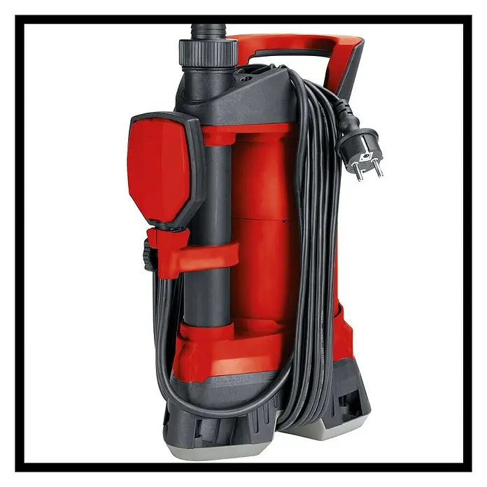 Einhell Schmutzwasserpumpe GE-DP 3925 ECO - 390 W, Max. Fördermenge: 10.000 l/h, Eintauchtiefe: 7 m - Abgebildet ist eine rote und graue Einhell Schmutzwasserpumpe, die sich ideal zum Abpumpen von Schmutzwasser eignet.
